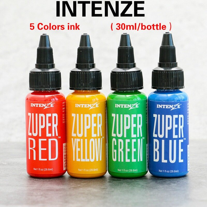 Intenze mực xăm zuper màu đen bộ mực xăm cung cấp hình xăm 5 màu 30ml mực xăm dụng cụ xăm chuyên nghiệp chính hãng