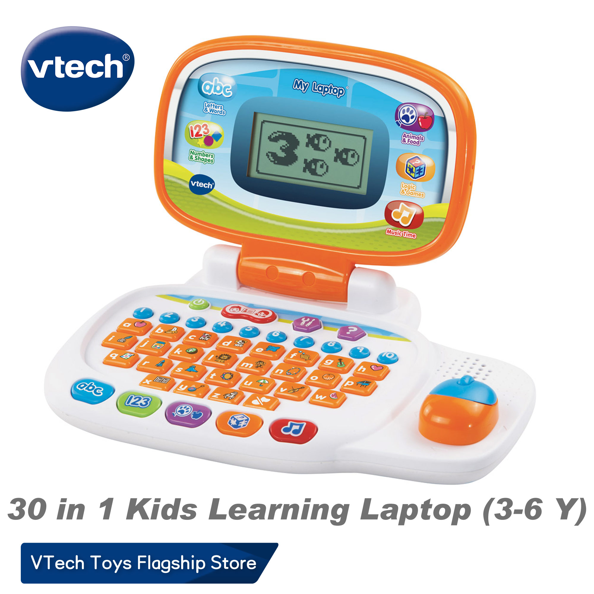 VTech วีเทค 30 in 1 คอมพิวเตอร์สำหรับเด็ก แล็ปท็อปภาษาอังกฤษ ของเล่นเด็ก สอนคณิต เกมส์ ตัวอักษร 3 4 5 6 ปี My Laptop 80-155403
