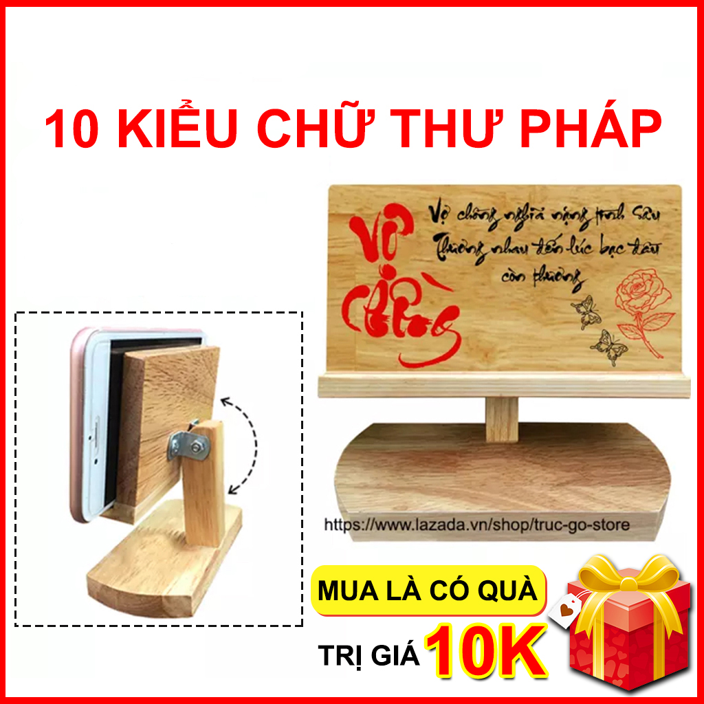 Giá đỡ điện thoại kệ điện thoại bằng gỗ viết chữ thư pháp phù hợp trang trí bàn làm việc văn phòng - 10 kiểu chữ tự chọn