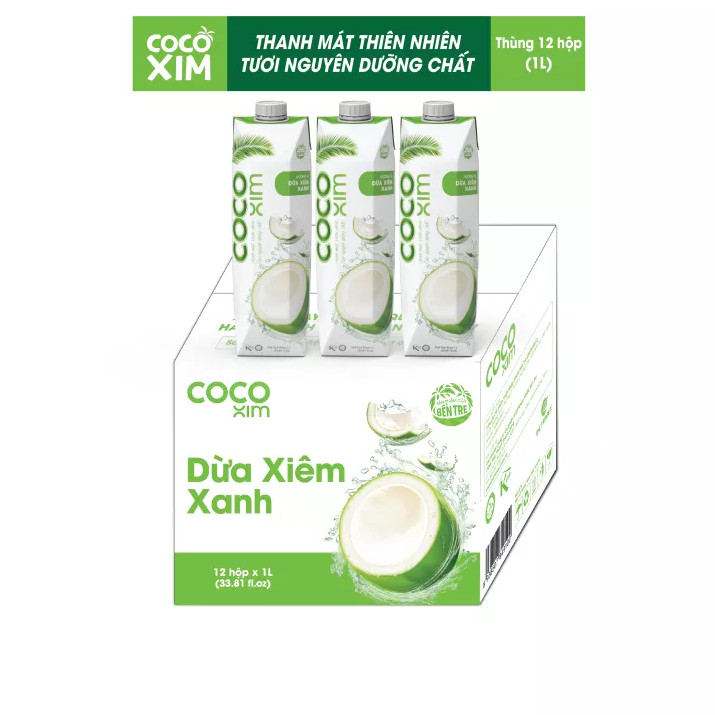 [BẬT NẮP DỪA TƯƠI] Thùng 12 Hộp Nước Dừa Xiêm Xanh/ Xiêm Sen 100% Dừa Tươi Nguyên Chất 1000ml - Thương hiệu COCOXIM - CIRINO