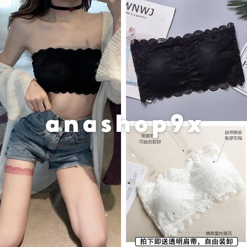 Áo bra ren nữ không dây nâng ngực Áo bra ren có mút ngực chất ren co giãn không gọng mút mỏng cài sau Anashop9x
