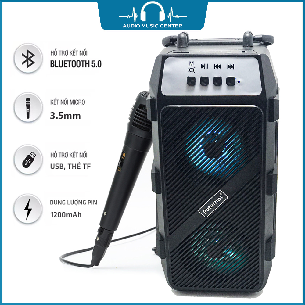 Loa bluetooth karaoke tặng kèm mic hát, loa bluetooth hát karaoke mini giá rẻ, loa bluetooth karaoke pts 2322 bass mạnh hát cực hay nghe nhạc cực đã - bảo hành 12 tháng