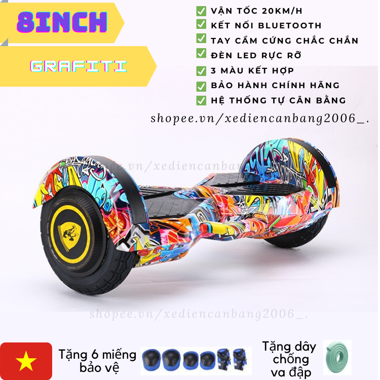 [Hàng có sẵn]Xe điện cân bằng 8 inch X8 Bluetooth và đèn Led sở hữu tốc độ 15km/h gầm cao 30mm đi vững vàng không sợ ngã