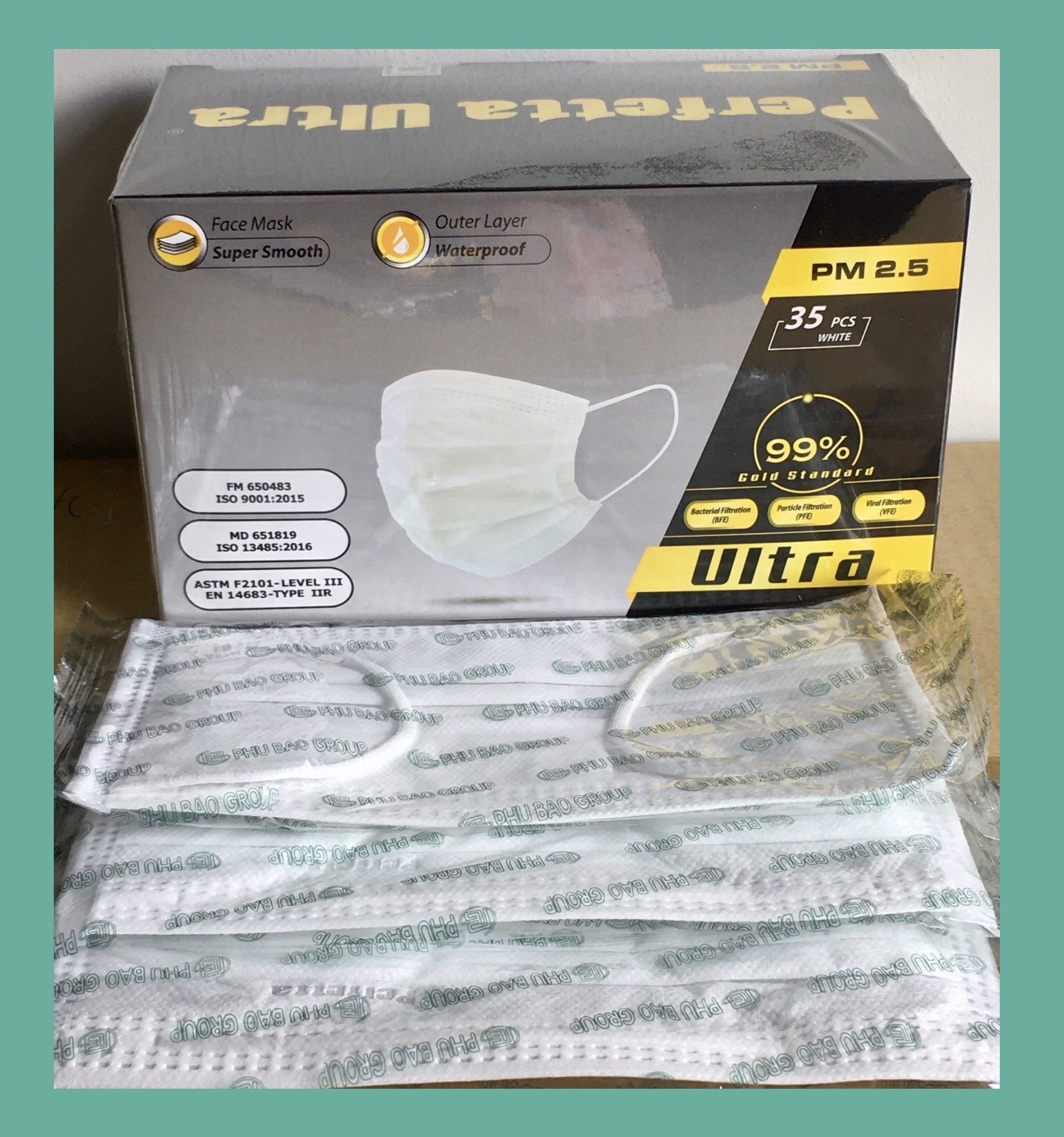 Khẩu trang y tế 4 lớp cao cấp Perfetta Ultra PM 2.5 kháng khuẩn ngăn bụi mịn 4 lớp-1 Hộp 35 cái