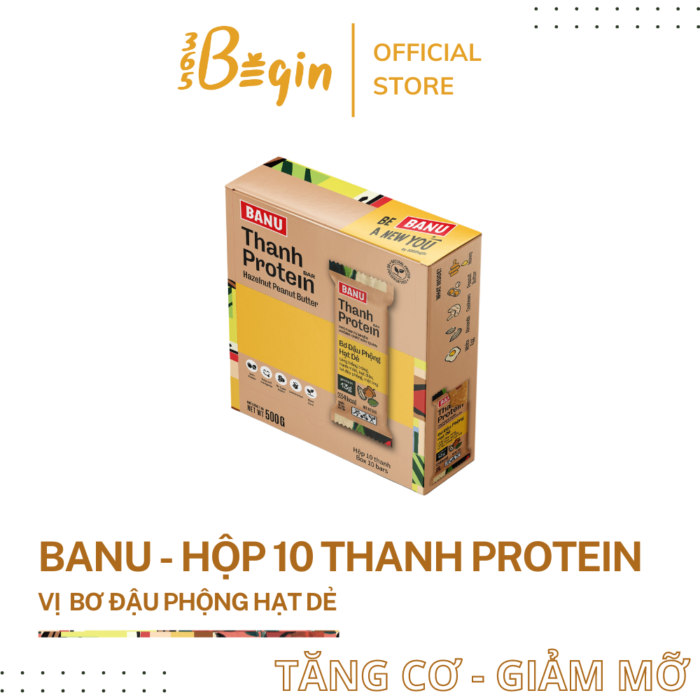 BANU - THANH PROTEIN - BƠ HẠT DẺ ĐẬU PHỘNG - HỘP (10 THANH)