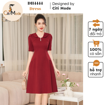 Đầm công sở CITI MODE FASHION thiết kế dáng xoè đỏ cổ sen tay lỡ đính cúc DH4444