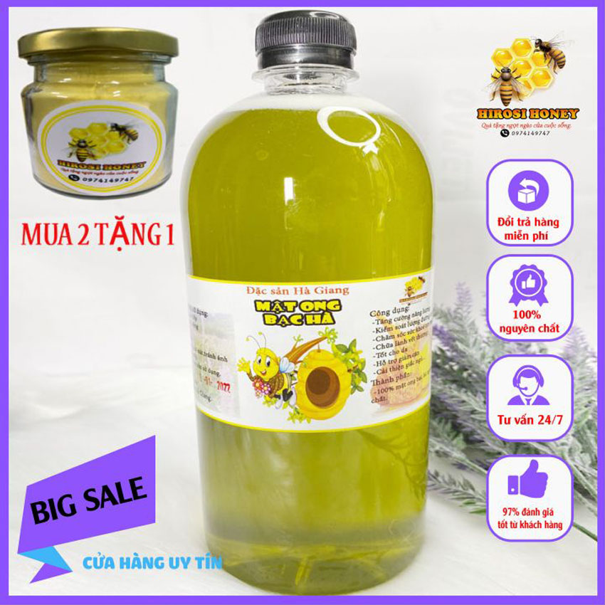 1400g mật ong bạc hà đồng văn hà giang hirosi honey nguyên chất tốt cho sức khoẻ, làm đẹp