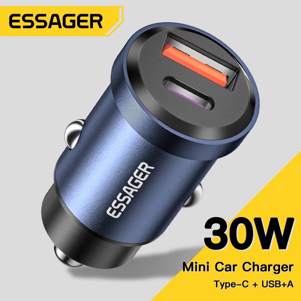 Essager Bộ Sạc Xe Hơi USB 30W Bộ Sạc Nhanh QC 3.0 PD 3.0 Cho Iphone 12 13 Xiaomi Oneplus Điện Thoại 