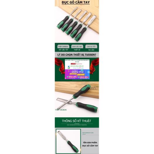 Hot-selling household goods Bộ 5 chiếc Đục gỗ bằng tay Dụng cụ đục gỗ cho thợ mộc bằng thép carbon - Chính hãng Tuosen