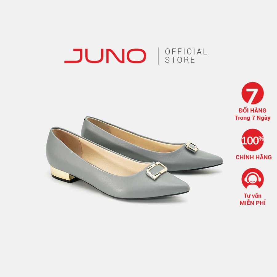 Giày Búp Bê Nữ 3cm Thời Trang JUNO Mũi Nhọn Khóa Trang Trí BB03062