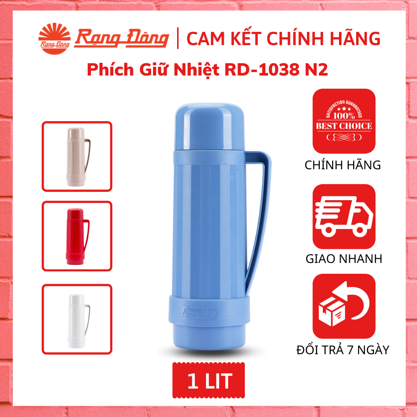 Bình giữ nhiệt 1 lit – phích cá nhân rạng đông – bình thủy giữ nhiệt - model: rd-1038 n2- ruột thủy tinh cao cấp - chính hãng rạng đông