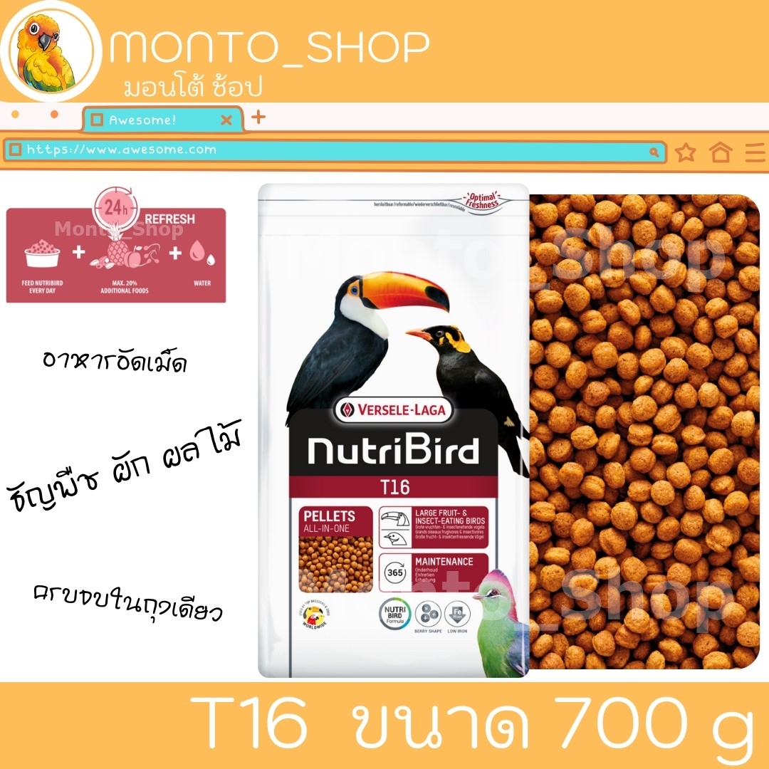 อาหารนก Versele laga NutriBird T16 (Beo เดิม) ขนาด 700 G ราคา 305 บาท*ส่งฟรี