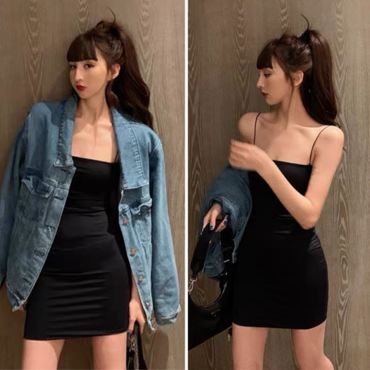 Đầm 2 dây body Đầm hai dây sợi bún thun gân dày đẹp ôm body 2 dáng ngắn dài Freesize