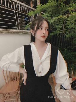 SET YẾM VÁY TIỂU THƯ CAO CẤP DÀI QUA GỐI, KÈM ÁO SƠ MI TRẮNG THANH LỊCH - MTB