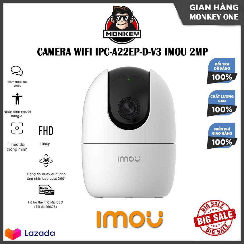 ( Tặng Kèm Thẻ 32G ) CAMERA WIFI IPC-A22EP-D-V3 IMOU 2MP - Camera IMOU Trong Nhà, Ngoài Trời - Camera An Ninh Đàm Thoại 2 Chiều - Báo Động , Cảm Biến Hông Ngoại ( Led Ban Đêm ) - BH 1 Năm Lỗi 1 đổi 1