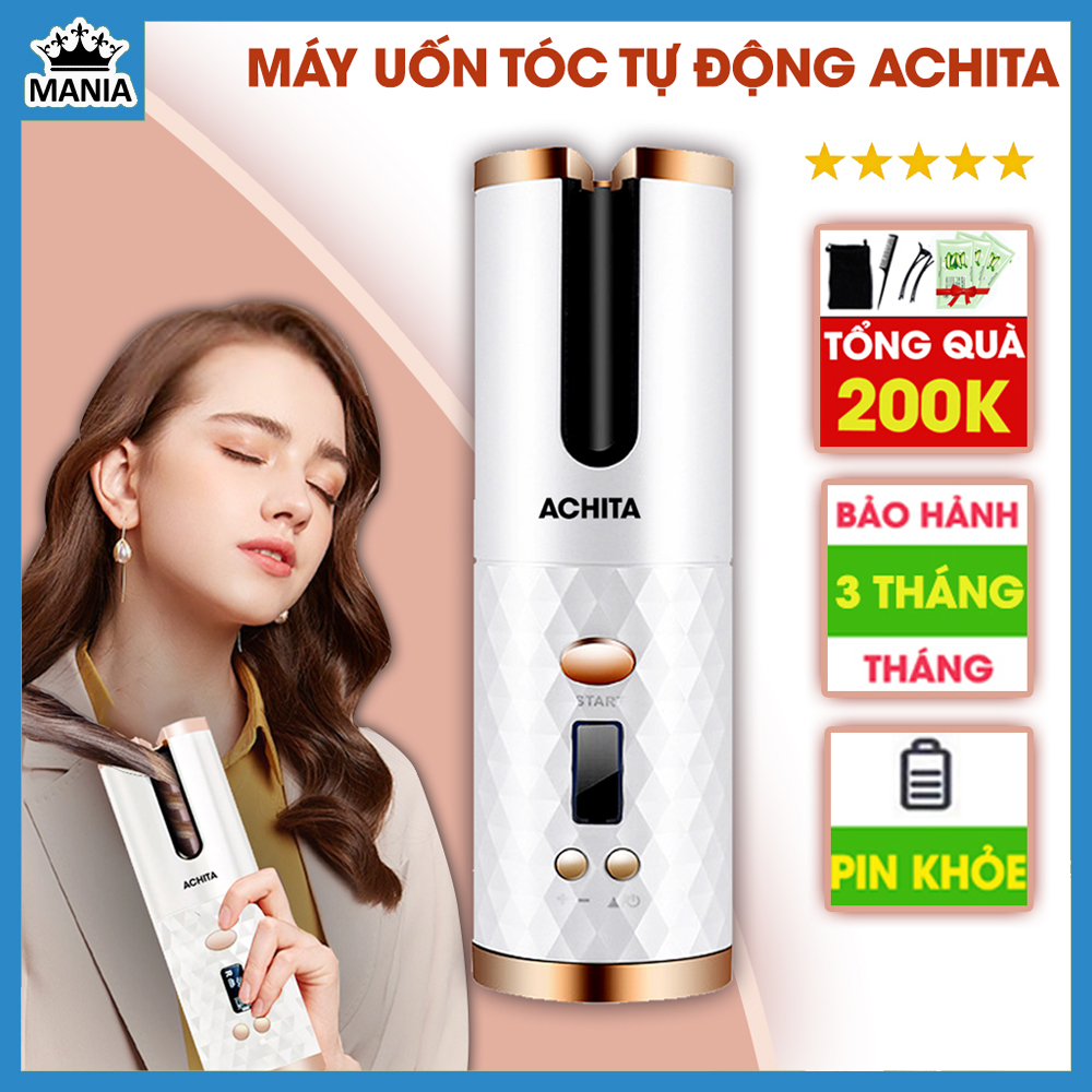 Máy uốn tóc mini ACHITA A10 2in1 làm xoăn tự nhiên cho tóc mềm mại óng ả, máy uốn tóc xoăn tự động không dây có cổng sạc USB, dùng mọi lúc mọi nơi, an toàn không gây bỏng, làm nóng nhanh, quà tặng 200K, lỗi 1 đổi 1 - Shop MANIA
