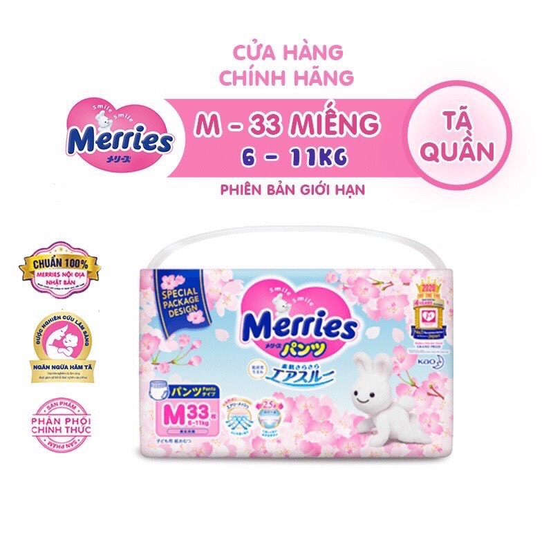 Tã quần merries sakura phiên bản giới hạn đủ size m33/l27/xl24