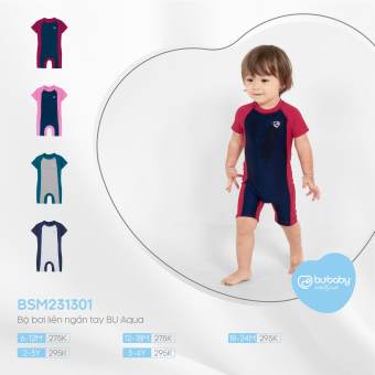 Bộ đồ bơi liền thân ngắn tay trẻ em Aqua BSM231301 Bu