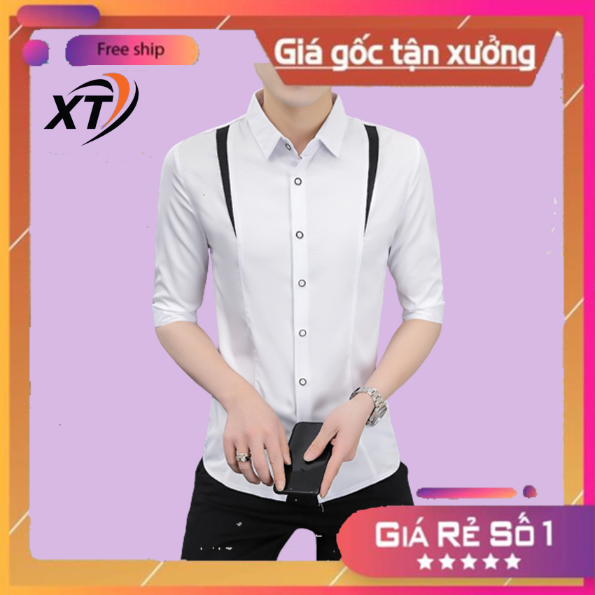 Áo sơ mi, Áo sơ mi tay lửng phối màu 2 bên nam tính, trẻ trung, bắt mắt giả hơp lý ,thu hút cái nhìn từ đối phương h46