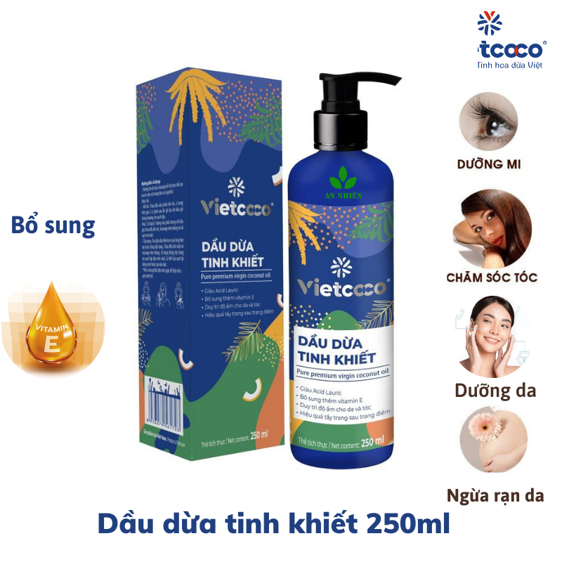 Dầu dừa dưỡng tóc dưỡng da Vietcoco chai vòi 250ml