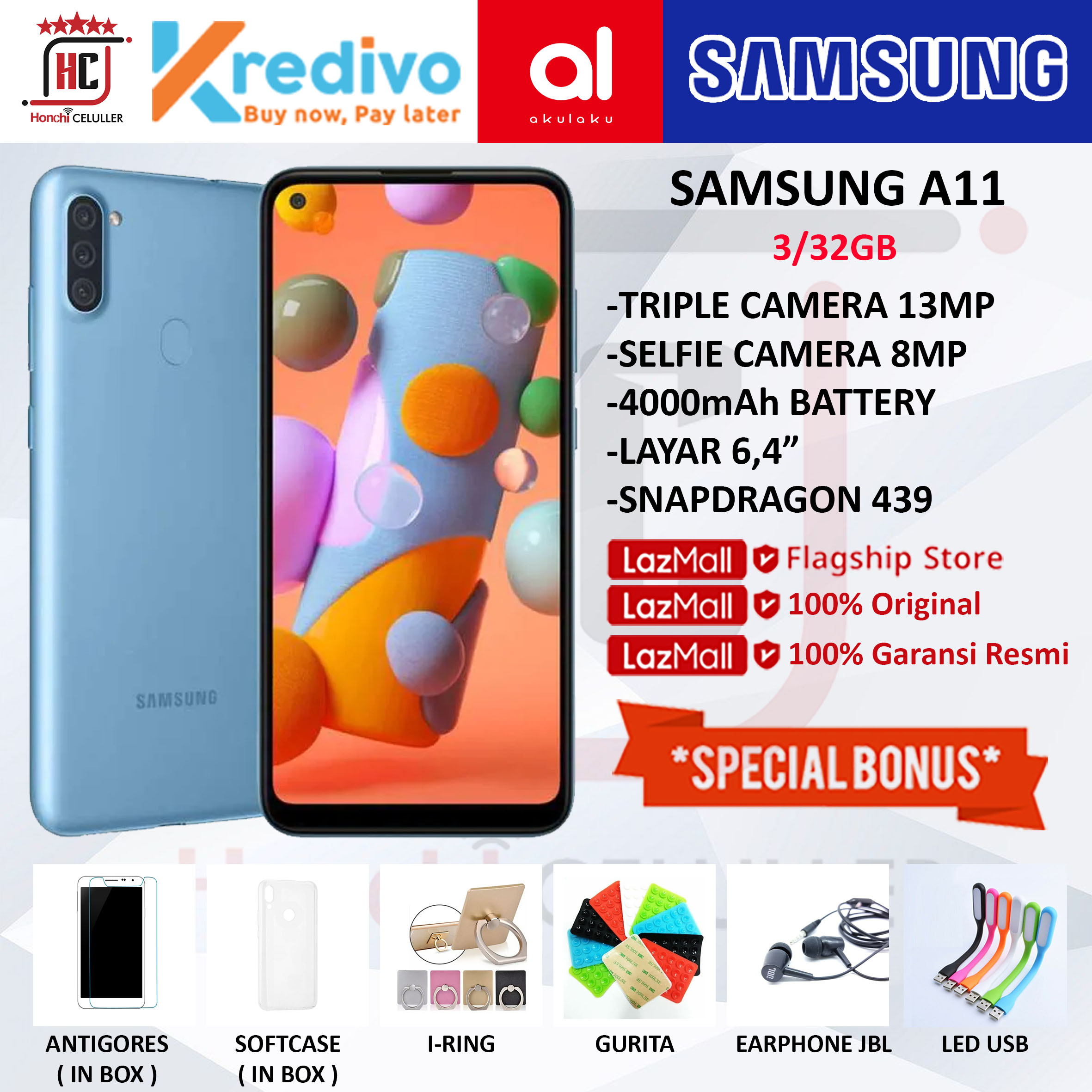 SAMSUNG A11 3/32GB GARANSI RESMI SEIN ORIGINAL FULL BONUS Harga 1,499,000 rupiah*Gratis Ongkir