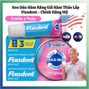 Combo 3 Tuýp Keo Dán Hàm Giả Hàm Tháo Lắp Fixodent Original Advanced 68gr Chính Hãng Mỹ