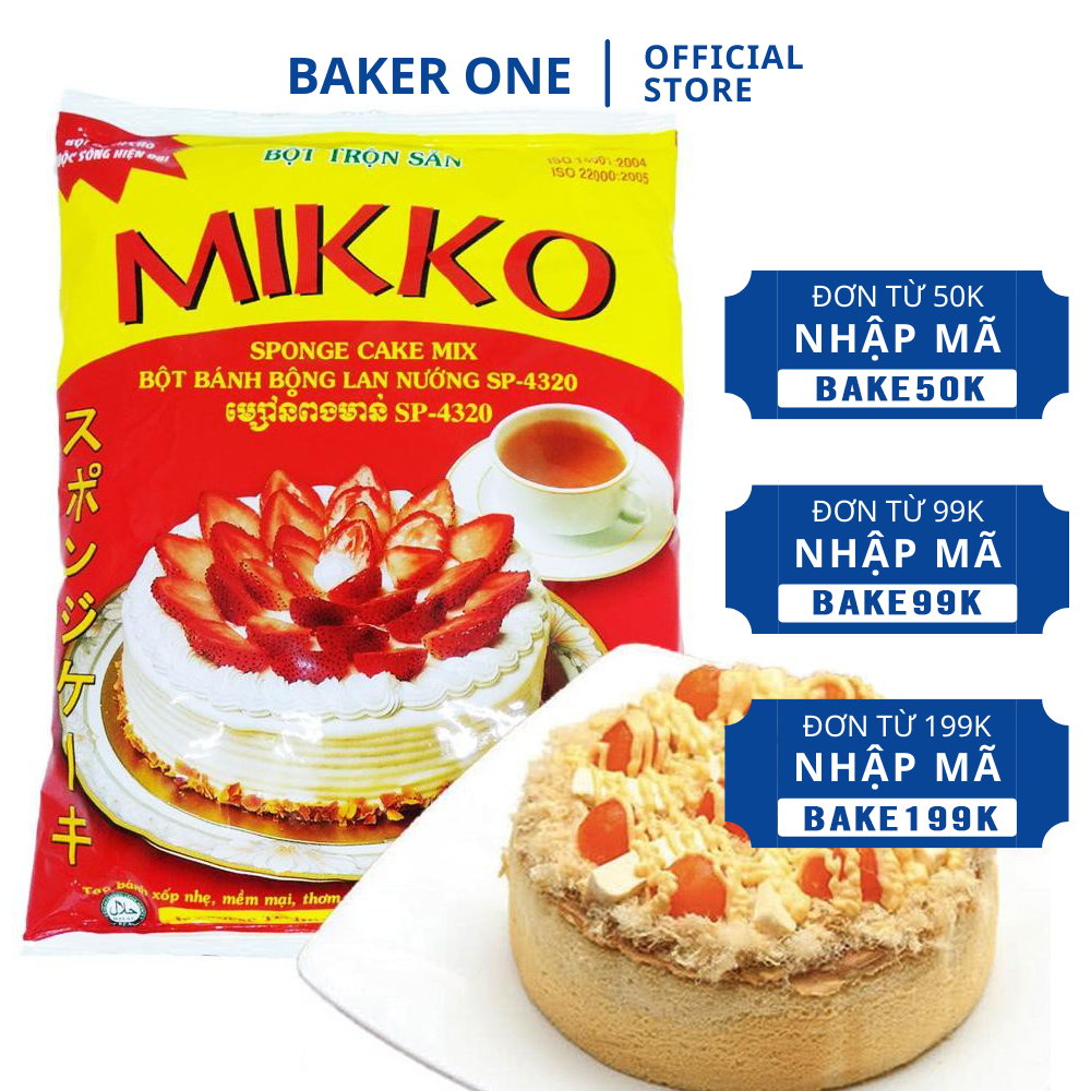 Bột trộn sẵn bánh bông lan Mikko 1kg - Nguyên liệu làm bánh BAKER ONE