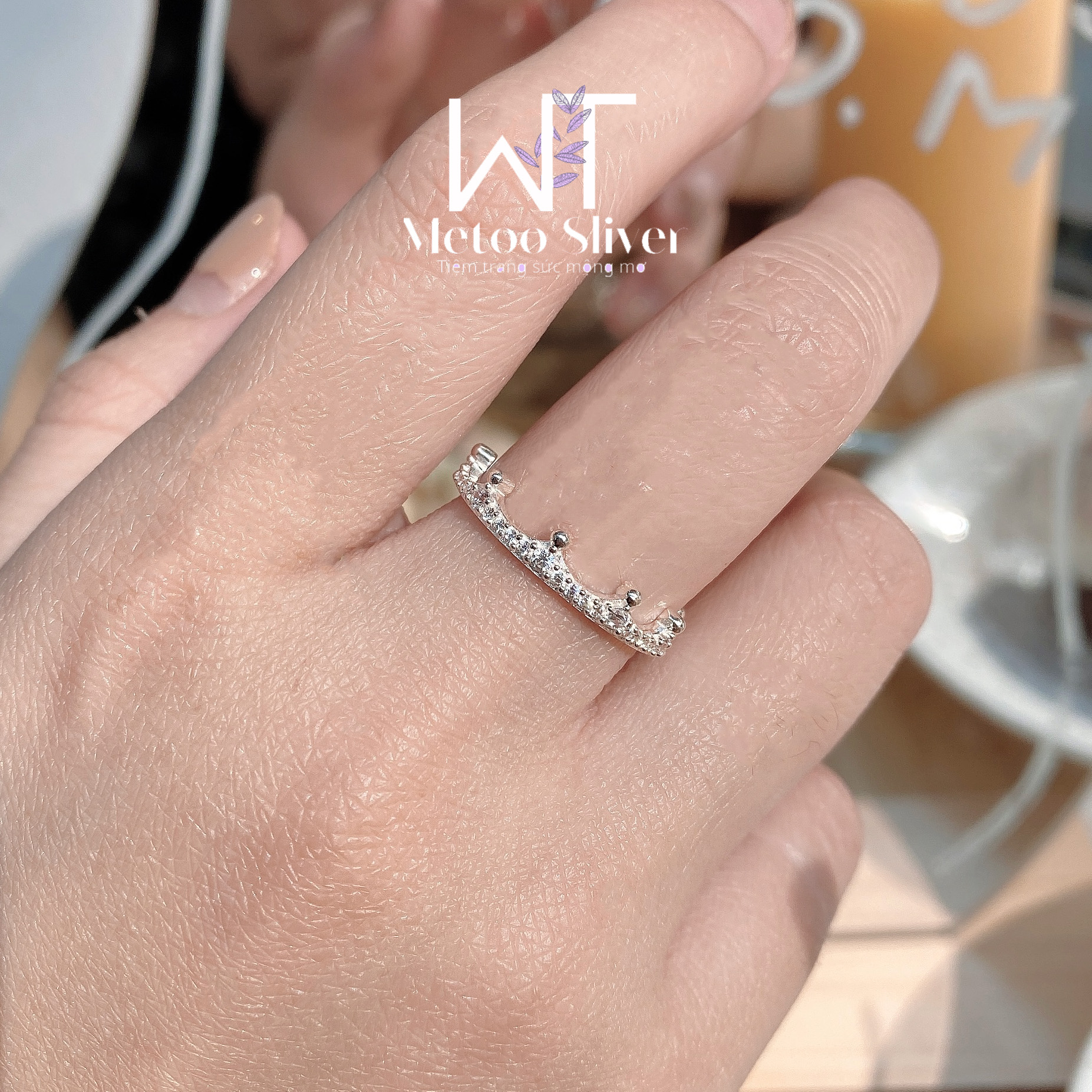Nhẫn bạc nữ KING Vương Miện đính full đá lấp lánh Metoo sliver accessories