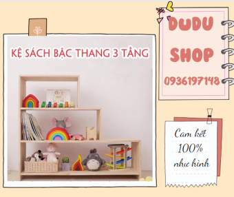 KỆ SÁCH BẬC THANG 3 TẦNG, KỆ SÁCH CHO BÉ, KỆ GỖ PHỦ BÓNG AN TOÀN
