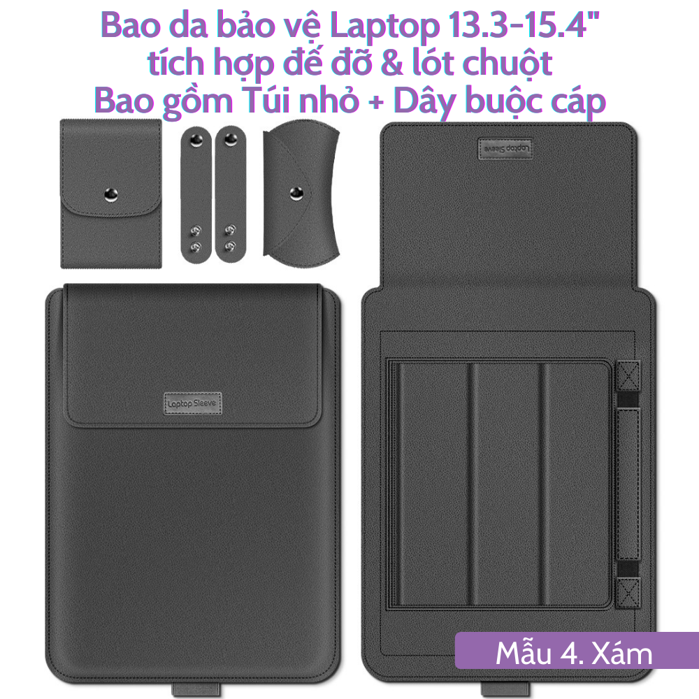 Sẵn VN - W&Q Bao Da Bao Laptop Macbook 13 13.3 14 15 15.6 inch Sang Trọng Cao Cấp Nhiều Tính Năng Tích Hợp Giá Đỡ và Lót Chuột