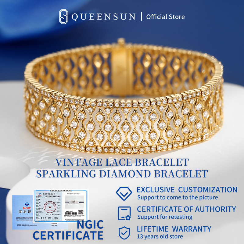 Queensun 18K Italian craft bracelet full of diamonds vintage lace bracelet/ temperament bracelet /lab grown diamond/ special design/ 蕾丝钻石高级手链/custom bracelet for men and women gift/IGI certificate certification/Ladies' gifts/daily Bracelets