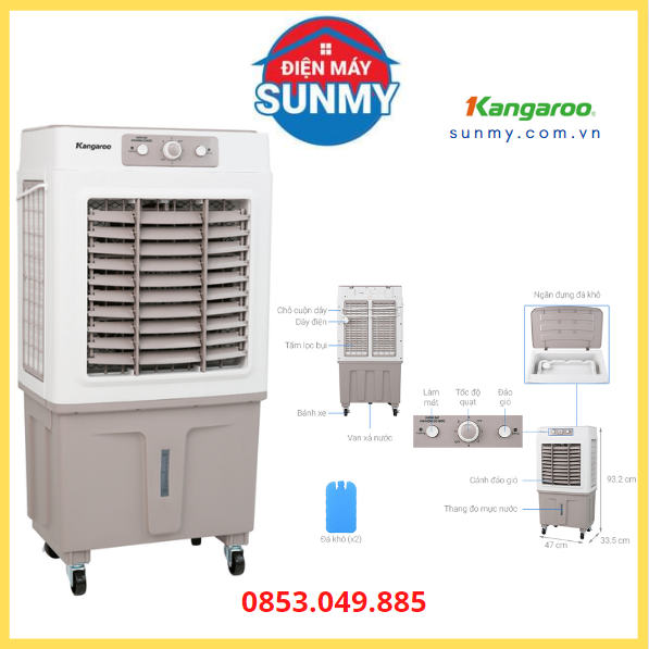 Quạt điều hoà hơi nước Kangaroo KG50F62 100 W 33 lít , quạt gia đình , máy làm mát không khí - Hàng trưng bày bảo hành 12 tháng
