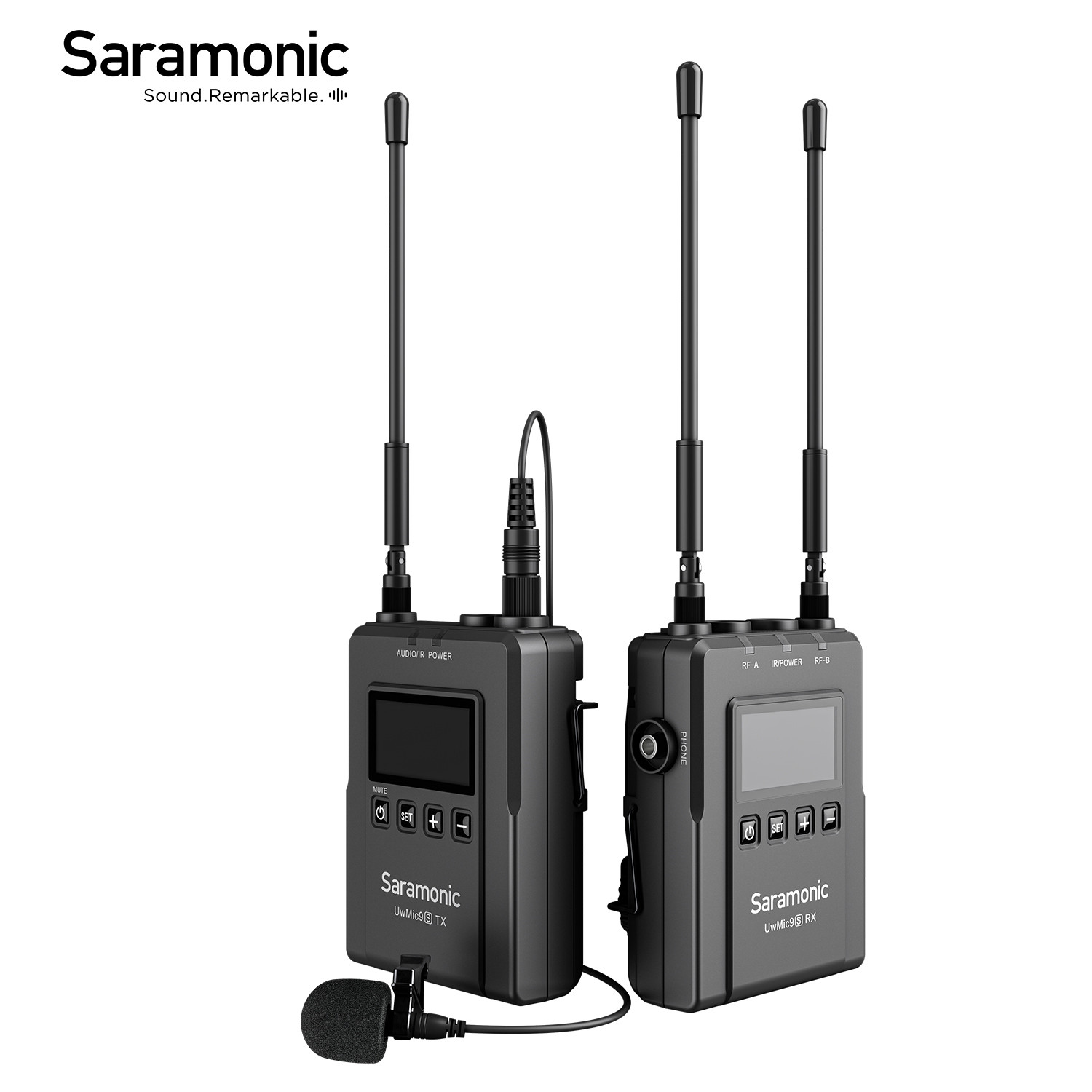 Saramonic uwmic9s kit1/2 micrô không dây 2 người uhf 96 kênh đa hướng cho máy ảnh dslr, quay video, ghi hình thực địa, phỏng vấn, eng, micrô phát trực tiếp