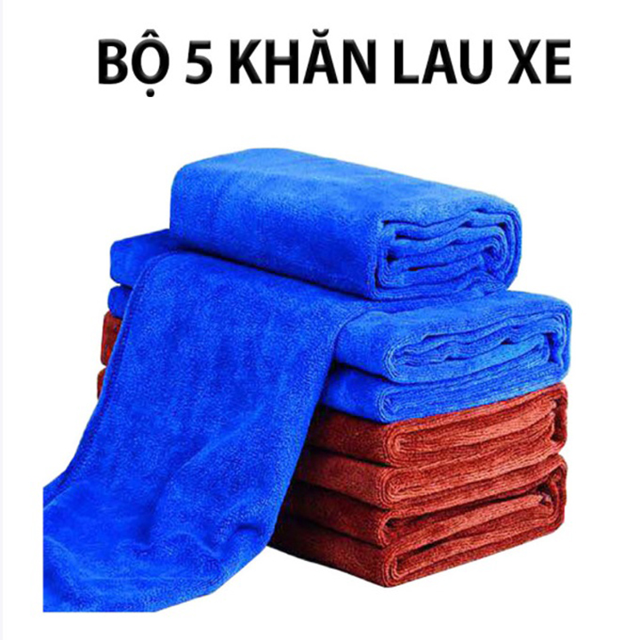 Bộ 5 khăn lau xe microfiber chuyên dụng kích thước 30x50cm chất mềm mịn thấm hút nước tốt lau rửa xe hơi, ô tô, xe máy siêu sạch