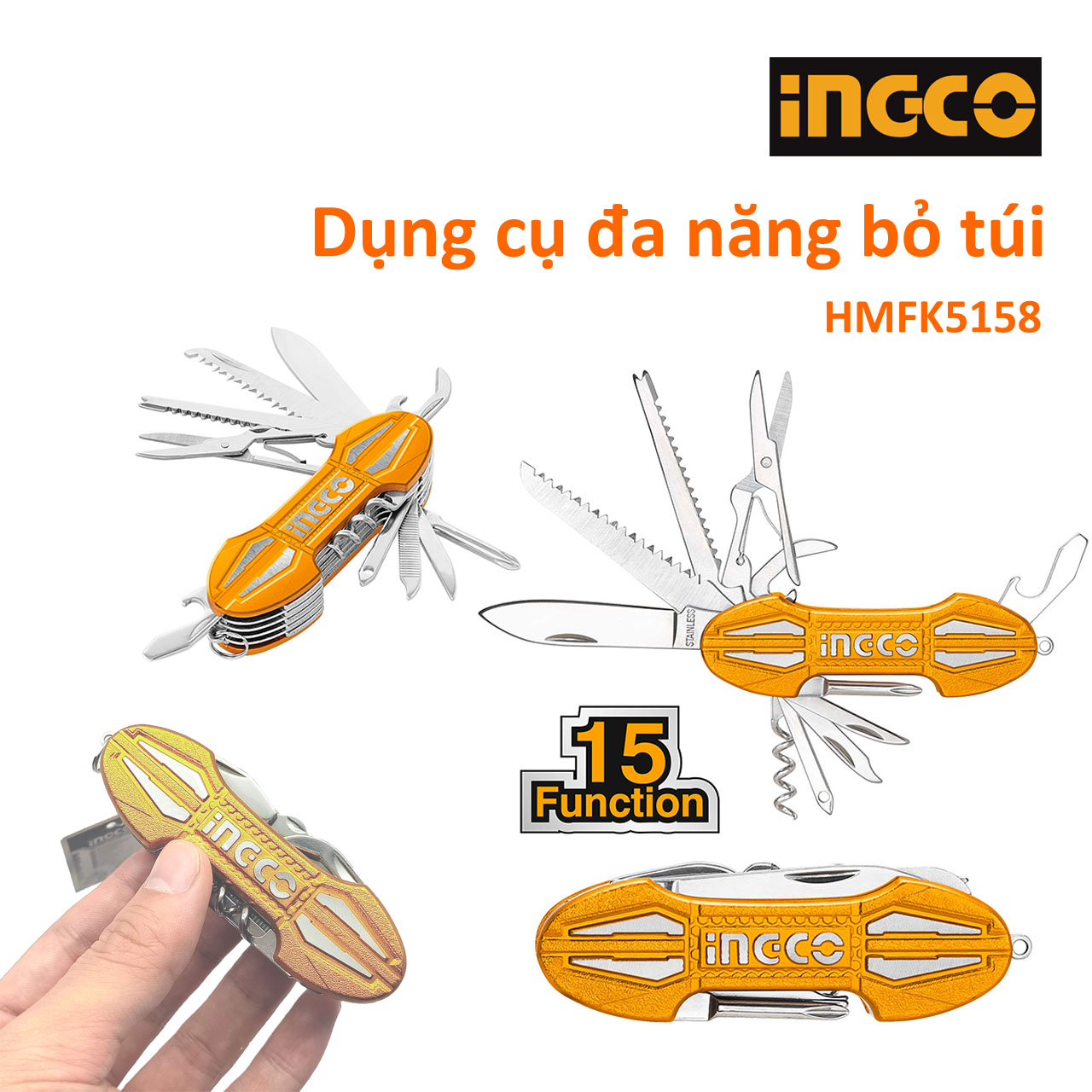 Bộ dao cắt đa năng cầm tay 15 món Ingco HMFK8158