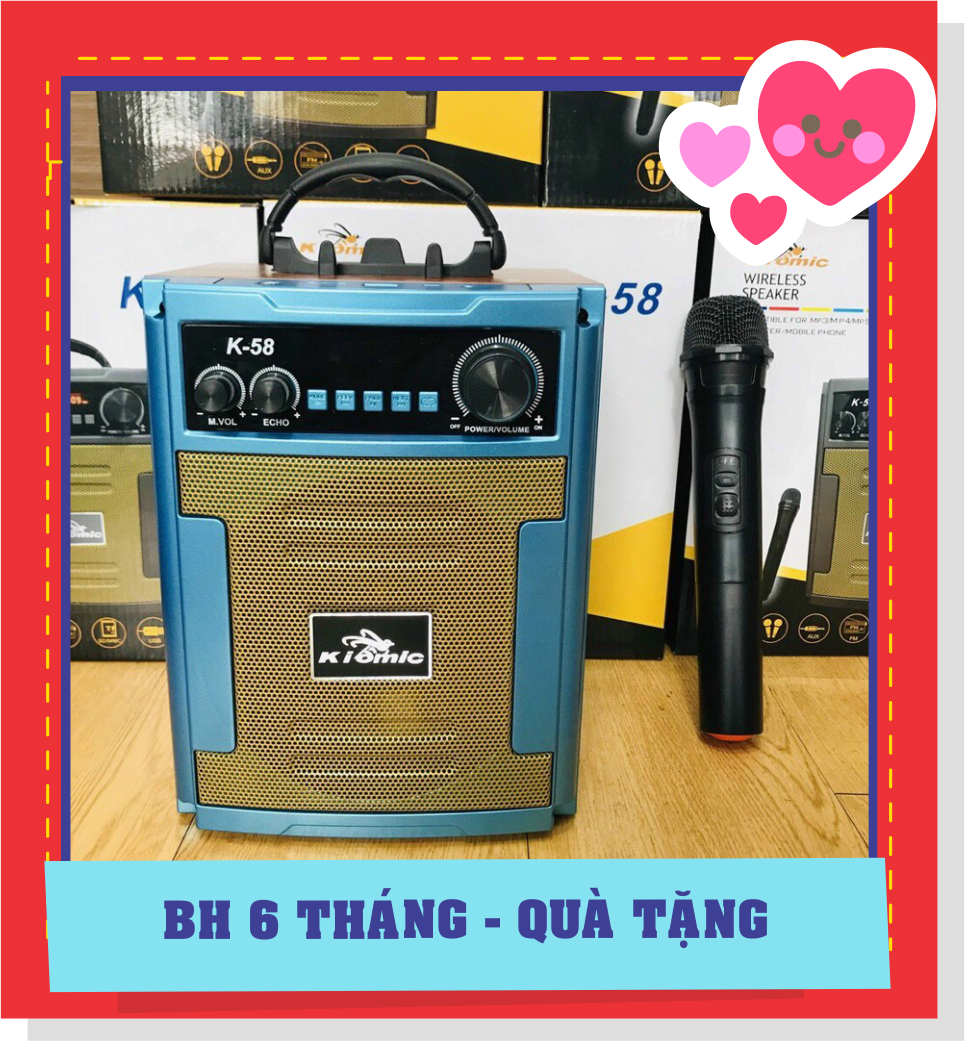 Loa kéo di động bluetooth karaoke thùng gỗ kiomic k58 âm chuẩn - tặng kèm 1 micro không dây - hàng chính hãng bh 6 tháng