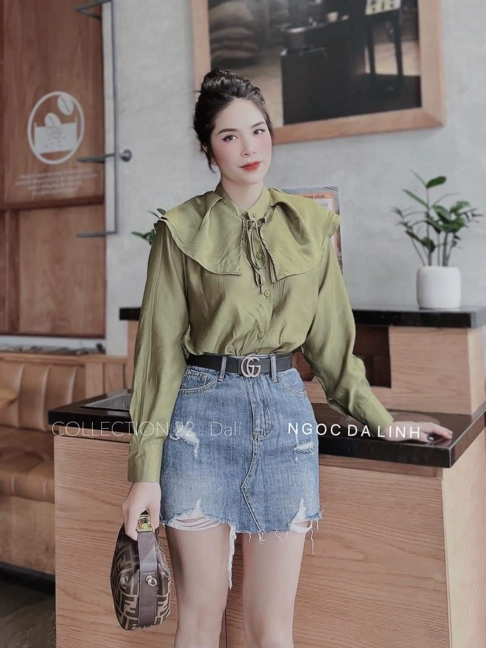 Chân váy jean ôm lưng cao co dãn rách dơ lai xéo