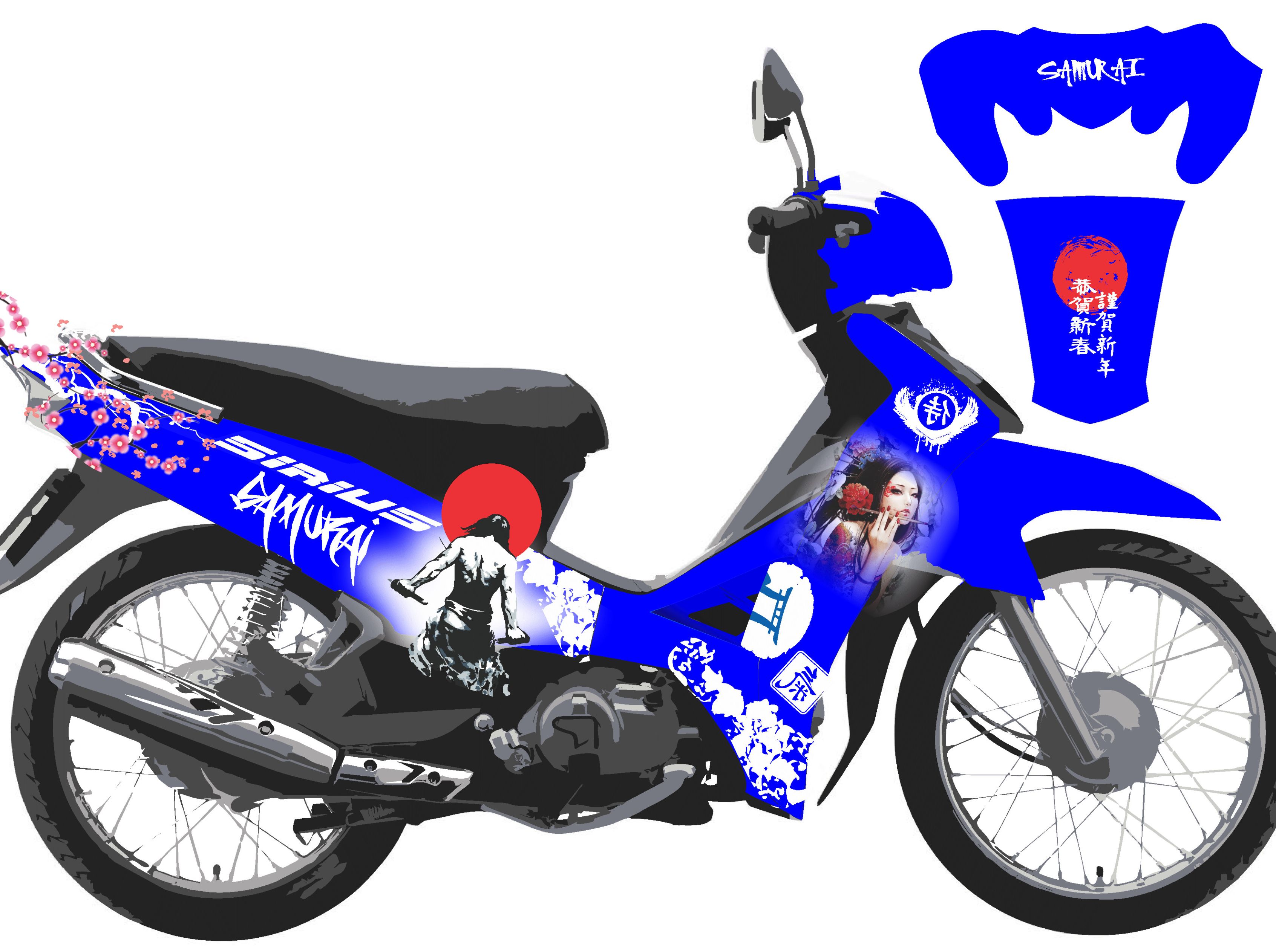 Tem trùm sirius xanh trắng samurai, tem sirius, team trùm xe,, team decal xe  xanh trắng samurai