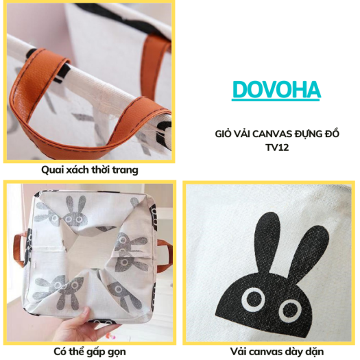 Giỏ đựng quần áo chăn màn đồ dơ túi vải canvas vuông gấp gọn đựng đồ đa năng DOVOHA TV12
