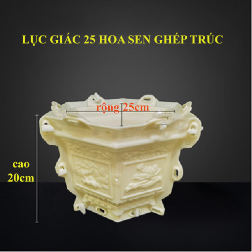 khuôn đúc chậu lục giác  25 mẫu hoa văn sen ghép trúc có lòng trong chất liệu ABS