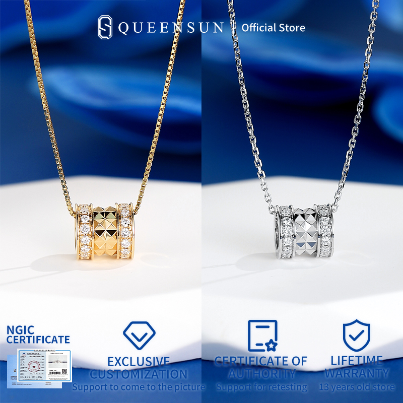 QUEENSUN 18K gold Lab Grown Diamond pendant, small waist necklace for women  Passepartout Transfer Bead Collarbone Chain