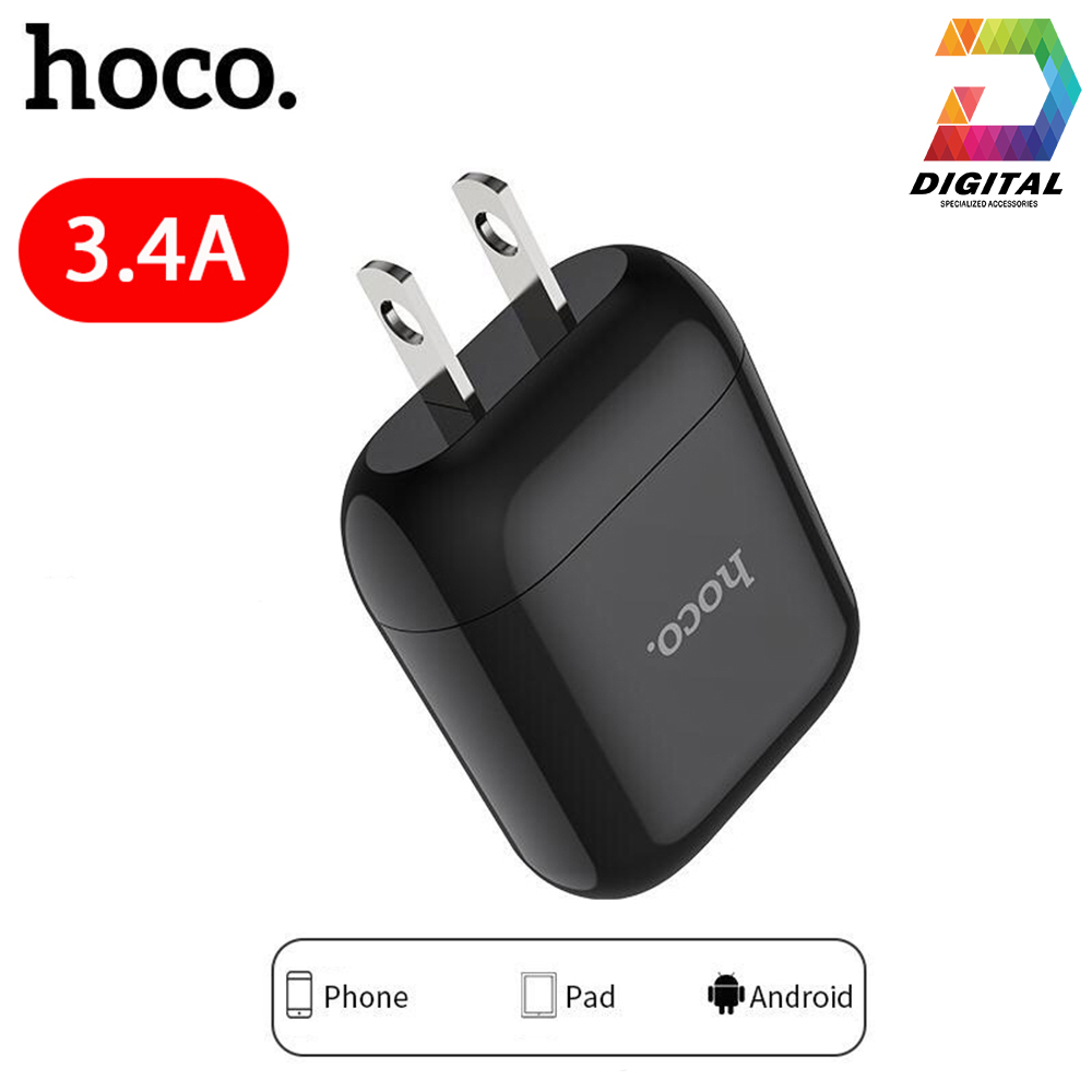 Củ Sạc Hoco HK2 Chính Hãng 3.4A Chân Sạc Dẹt Tiêu Chuẩn