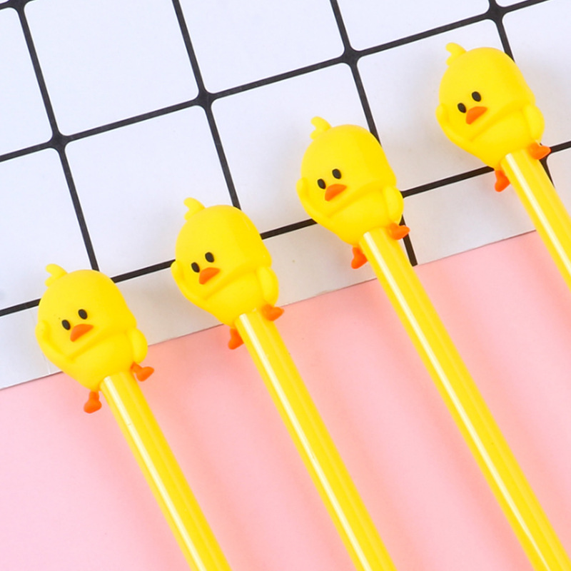 Bút gel nước mực đen, bút hình chú vịt vàng má hồng cute 0.5mm