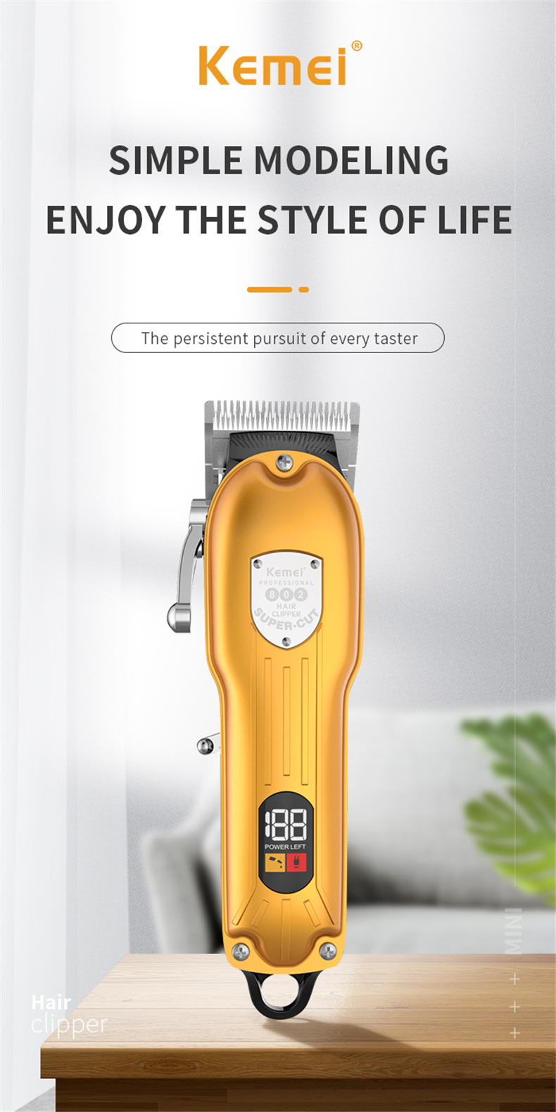 Description Picture 2 of itemKemei 10W Powerful Professional Hair Clippers For Men Barber All Metal Cordless Electric Hair Trimmer Cutting Set Hair Clipper