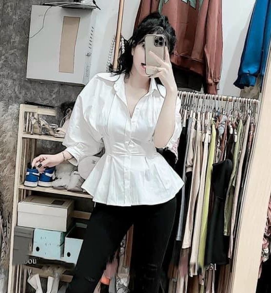 Áo sơ mi nữ voan nhấn eo siêu hot.