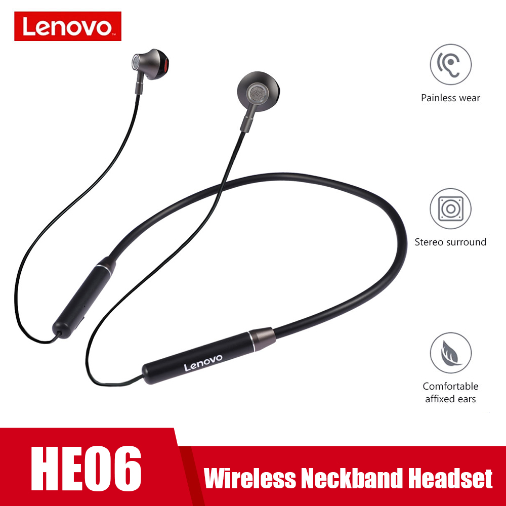 Lenovo tai nghe he06 tai nghe đeo cổ không dây tai nghe nam châm thể thao âm thanh nổi tai nghe chạy bộ chống nước có micrô