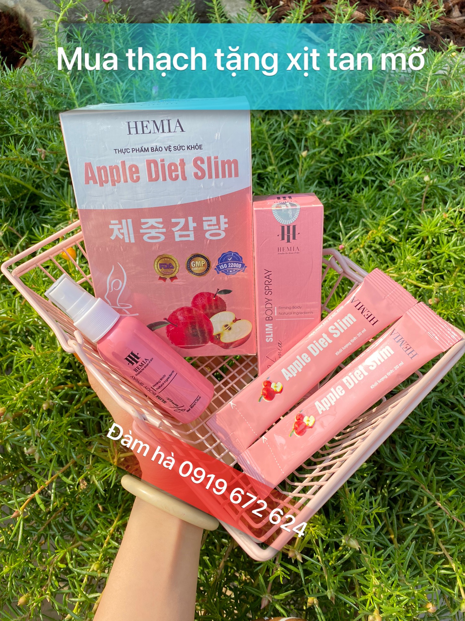 Thạch táo giảm cân hemia chính hãng tặng xịt tan mỡ