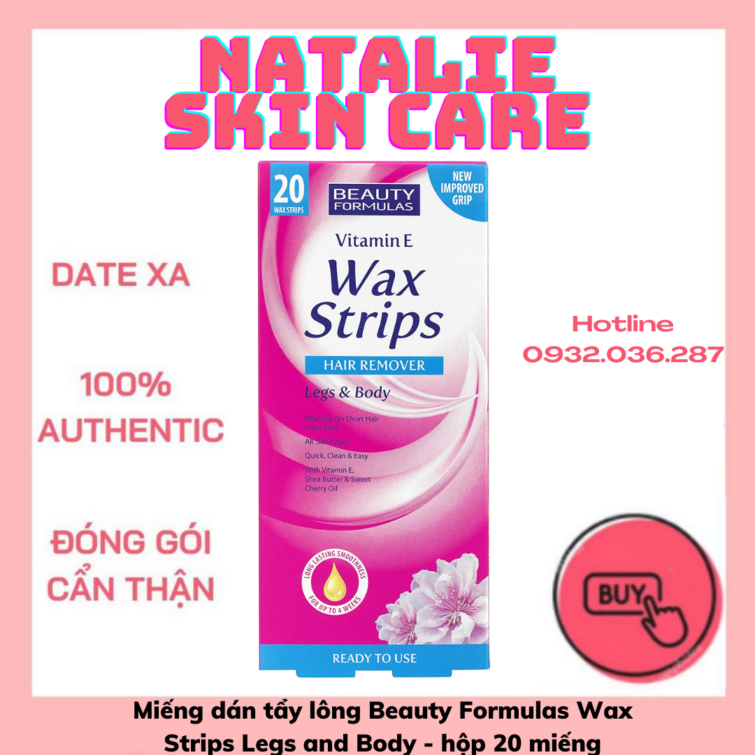 Miếng Dán Tẩy Lông Beauty Formulas Wax Strips Legs and Body - Hộp 20 miếng