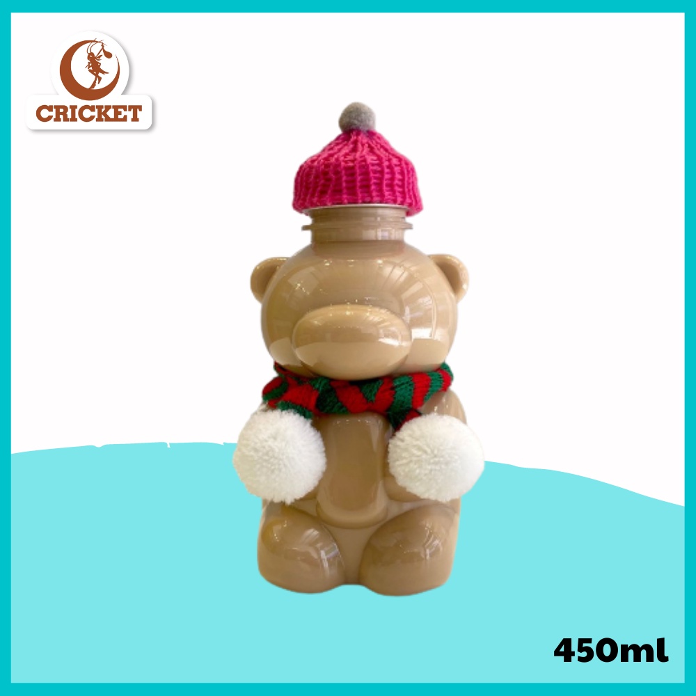 Chai Nhựa Đựng Trà Sữa Hình Gấu Teddy Siêu Dễ Thương - Nắp Nhôm 450ml