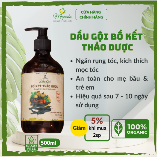 Dầu Gội Bồ Kết Thảo Dược Kích Thích Mọc Tóc Ngăn Rụng Tóc Giảm Ngứa Gàu Thảo Mộc Xưa Organic 500ml Hiệu Quả Sau 7 Ngày Miquala